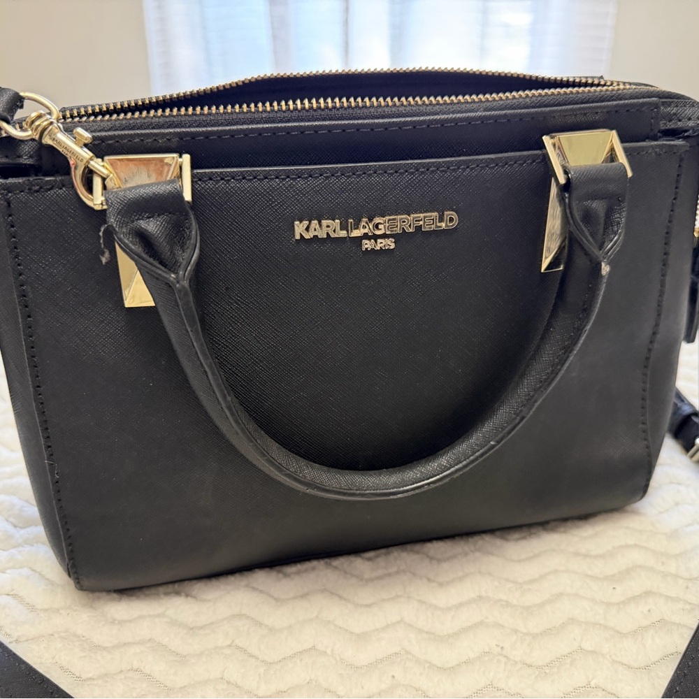 Karl Lagerfeld Black and Gold Satchel